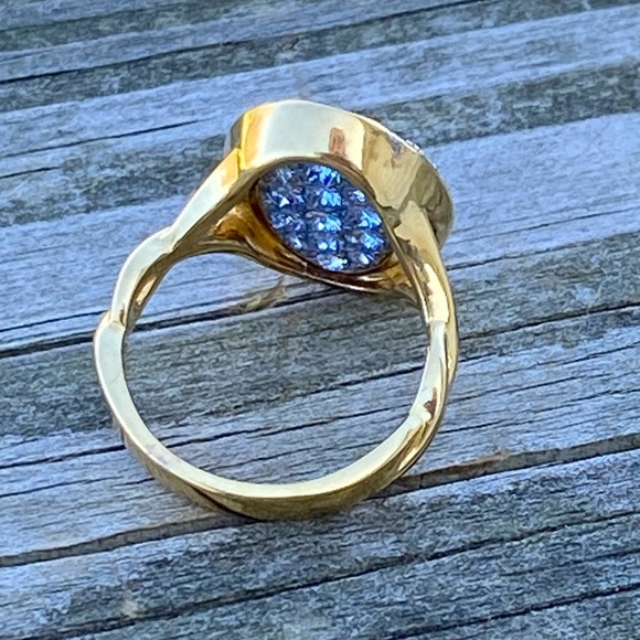 Danbury Mint blue birthstone Diamond flip ring initial K 14kt gold plated sz 7 - Picture 11 of 16